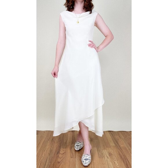Vintage Archive French Minimalist Wedding Dress Gown Midi Maxi Romantic Parisian - Picture 1 of 6